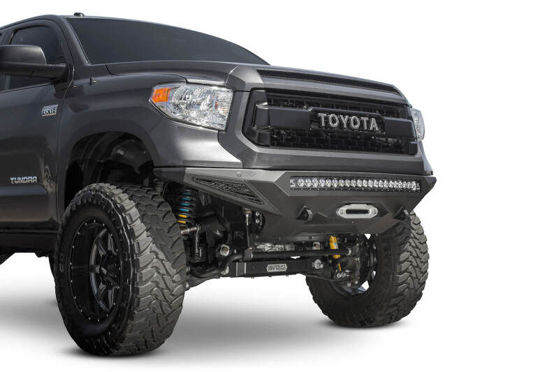 Toyota Tundra Bumper - Front - Addictive Desert Designs - Stealth Fighter w/ Winch Mount & Sensors - Hammer Black, Satin Black - `14-`27